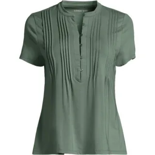 Kurzärmeliges Biesenshirt aus Baumwolle/Modal-Mix für Damen, Damen, size: regular, Grün, Baumwoll-Mischung/Baumwolle Modal, by Lands' End