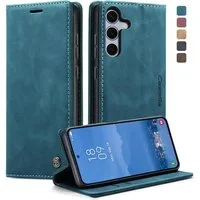 CaseMe Handyhülle Premium Hülle für Samsung Klapphülle Samsung S25 FE-Dunkles Zyanblau