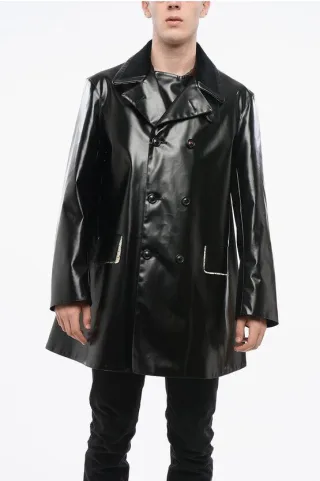 MM4 MM14 Wasserdichter Trenchcoat mit Samtkragen in Schwarz