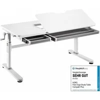 HOKO Kinderschreibtisch höhenverstellbar für Kinderzimmer (Schreibtisch mit 2 Schubladen und 80x40 cm neigbarer Tischplatte), 120x60 cm Arbeitsfläche, Weiß, ELIN