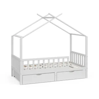 VitaliSpa Hausbett, Weiß, Holzwerkstoff, 2 Schubladen, Rechteckig, 80x160 cm, Kinder- & Jugendzimmer, Kindermöbel, Kinderbetten, Hausbetten