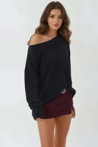Weicher Texturierter Bootsausschnitt Strickpullover