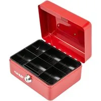 HMF Geldkassette Geldkassette abschließbar, Kasse mit Münzeinsatz, Geldkasse mit 6 Münzfächern 15 x 12 x 8 cm Rot