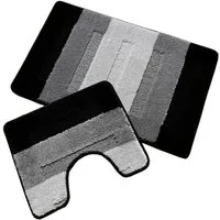 oKu-Tex Badematte Badgarnitur 2-teilig mit Ausschnitt, weich & rutschfest, fußbodenheizungsgeeignet, strapazierfähig, Polypropylen, WC-Vorleger Set mit Ausschnitt, weicher Flor, waschbar, flauschig