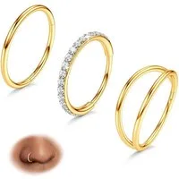 LuxusKollektion Nasenpiercing 3er Set 18G Nasenpiercing Ring Chirurgenstahl CZ Gold Silber 8mm
