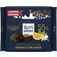 Ritter SPORT Schokolade, Ritter Sport Dunkle Orange Edel Halbbitter Schokolade leicht herb 75g