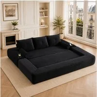 HAUSS SPOLE Schlafsofa 3-Sitzer Klappsofa aus Cord,Loungesofa mit Getränkehalter & Taschen, Cord-Multifunktionssofa mit hochdichtem Schaumstoff und Reißverschluss, Dreisitzer ausklappbare Schlafcouch-Funktion