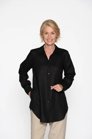 CLARINA - Longbluse, Hemdkragen, 1/1 Arm schwarz - Gr. - 38