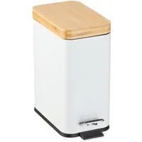 relaxdays Kosmetikeimer Bad Mülleimer 5 l mit Bambusdeckel, weiß
