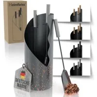 Heimfleiss® Kamingarnitur Modernes Kaminbesteck aus Stahl & Holz – 3-teilig oder 4-teilig, Elegantes Kaminzubehör mit Schaufel, Besen & Schürhaken, Stilvoll