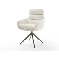 DELIFE Polsterstuhl Abelia-Flex, mit Armlehnen Kreuzgestell breit Effektfinish Titan Bouclé Soft Beige
