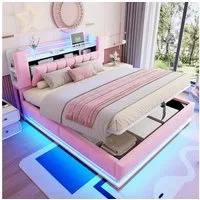 Flieks Polsterbett, Hydraulisches Stauraumbett Kinderbett 180x200cm mit LED und Aufladen