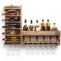 Yorbay Weinregal aus Holz, Wandbar mit Korkhalter, Holzregal für Weingläser, Whiskygläser, Wandmontage Wand Flaschenhalter Vintage Stil für Hausbar