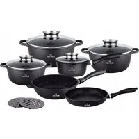 Zilner Topf-Set Schwarze Töpfe in verschiedenen Größen mit Pfannen Kasserolle, Aluminiumguss, Aluminium, Keramik, Edelstahl (Passt in jede Küche! 1.3L / 2.3L / 3.4L / 4.5L / 6.8L, 12-tlg., Es ist eine perfekte Geschenkidee für jeden Anlass), Innovati