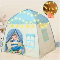 MOPUEA Spielzelt Spielzelt Kinderzelt mit Stern Lichterkette Innen und Außenzelte blau (1-tlg., 125×105×135 cm) ideal für Spielzimmer, Schlafzimmer oder Wohnzimmer.