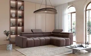 Ecksofa Designersofa DARCY in Stoff Salvador Braun Ottomane Rechts