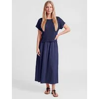 PEKIVESSA Sommerkleid Lässiges Midikleid im angesagten Lagen-Look aus Baumwolle-Leinen-Webstoff