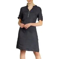 Caspar Sommerkleid SKL037 knielanges Damen Leinenkleid mit Reißverschluss Ausschnitt Luftig leicht, figurumspielende Form, mit seitlichem Jersey-Einsatz