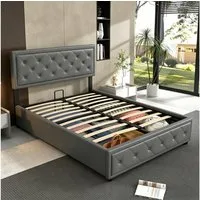 oyajia Polsterbett Doppelbett 140x200cm mit Kopfteil und Hydraulischem Stauraum Bett (Doppelbett mit Kopfteil und Lattenrost), Schlafzimmer Bett mit Bettkasten,Bett mit Stauraum, Jugendbett