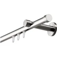 DécoProfi Innenlaufschiene Set 1-läufig, Ø 20mm, mit Schraubkappenträger und Endkappe Cap, Ø 20 mm, 1-läufig, kürzbar, Wandträger, verschraubt, Aluminium, Gardinenstange Komplett, edelstahlfarben, Innenlauf, 1-Lauf