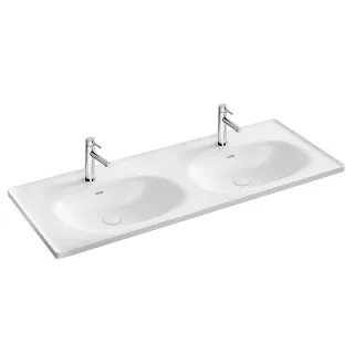 VitrA Equal Doppelmöbelwaschtisch 130 cm 2 Becken mit Hahnlochbank 2 Hahnlöcher 2,7244B403-0001 7244B403-0001