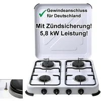 BlueCraft Gaskocher 4 flammig mit Zündsicherung 50mbar Propan Gas Campingkocher 5,8 kW, Camping Gas Kocher 4 flammen für Gasflasche Gasherd Gas-Kochfeld