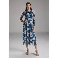 SWING Cocktailkleid - Midilanges Meshkleid mit 3/4-Arm Taillierte Schnitt mit fließendem Rock