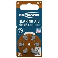 ANSMANN AG Hörgerätebatterien 312 braun 6 Stück - Typ 312 P312 ZL3 PR41 mit 1,4V Knopfzelle