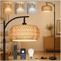 Sunicol Stehlampe Wohnzimmer Dimmbar Stehlampe Doppelter Lampenschirm mit Glühbirne, Rattan Höhenverstellbar Stehlampe, App-Steuerung, für Schlafzimmer