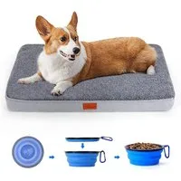 CALIYO Tierkissen Orthopädisches Hundebett Grosse Hunde - Hundekissen flauschig, Cozy Flannel Fleece Fabric/ Washable Inner Film/ Egg Crate orthopedic Foam/ Non-slip Bottom, Hundematte waschbar Hundematratze in dunkelgrau für große Hunde
