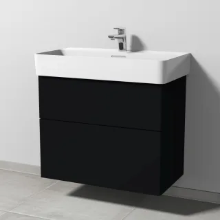 Sanipa 3way Waschtischunterbau zu Laufen VAL Waschtisch mit 2 Auszügen, Schwarz-Matt SF82308