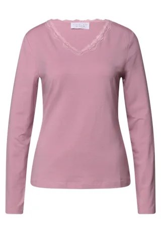 Street One - Langarmshirt mit Spitze pink - Gr. - 36
