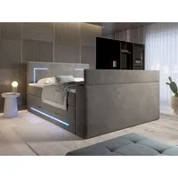 wonello Boxspringbett Monaco mit TV-Lift, mit Bettkasten, Matratzen und Topper, mit LED-Beleuchtung, Samt