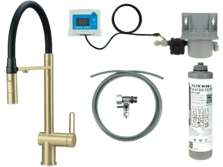 Neuesbad Spültischarmatur mit Flex-Auslauf, 2-Funktion SPRAY und WATER FILTER Set, Gold Gebürstet NB1DEBRMFR75M1