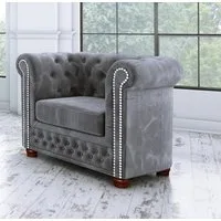 S-Style Möbel Chesterfield-Sessel Leeds aus Samt-Stoff mit Holzfüßen, mit Wellenfederung