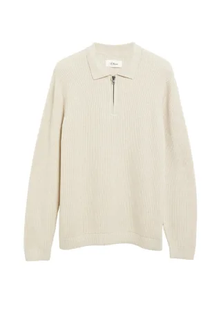 s.Oliver Red Label - Strickpullover mit Troyer-Kragen beige - Gr. - S