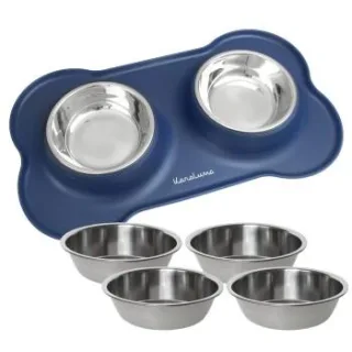 KaraLuna Doppelnapf Napfunterlage mit 4x Napf blau M