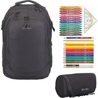 BESTWAY Schulrucksack Mädchen Jungen Schultasche Schulmappe Solid (Set, 3 Teile Set: Rucksack + Mäppchen + Stifte Set 31 tlg), Schulrucksackset Mappe Campus Evo 3 Teile Set 40352 rmv