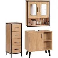EUGAD Badmöbel-Set, (3-St), Badschrank mit 2 Spiegeln, Beistellschrank mit 4 Schubladen