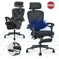 FLEXISPOT Drehstuhl Ergonomischer Bürostuhl mit X-Design (135° neigbare Rückenlehne & 3D-Kopfstütze & zonenverstellbare Lendenunterstützung), Synchron-Armlehnen, Ausziehbare Fußstütze, Drehstuhl für Homeoffice