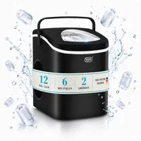 TOM Eiswürfelmaschine Eiswürfelbereiter 1,3L inklusive Eiszange, 12kg in 24h, Eismaschine, Herausnehmbarer Korb, Schwarz, Sichtfenster