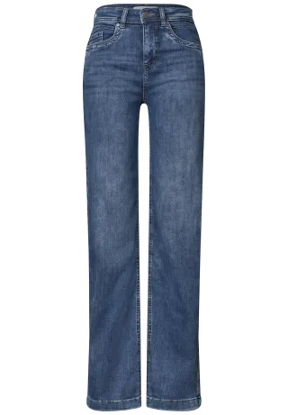 Street One - High Waist Wide Leg Jeans im Loose Fit medium blue soft washed - Gr. - 30