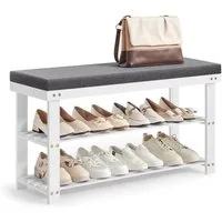 SONGMICS Schuhbank aus Bambus, Schuhregal mit 2 Regalebenen, Sitzbank, Sitzfläche bis 136 kg belastbar, 30,2 x 90 x 48,8 cm