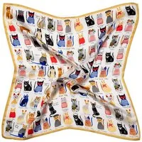 MayTree Seidentuch quadratisch Katzen 53x53cm weiss, Nickituch, Bandana-Schal, (Stück), 100% Seide