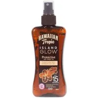Hawaiian Tropic Sonnenschutzöl Hawaiian Tropic Island Glow Spray Öl SPF15 200m, Einzelartikel, 1-tlg., pflegend, feuchtigkeitsspendend, wasserresistent mit Kokosnuss & Guave
