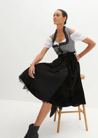 bonprix Dirndl mit Samtrock (2-tlg.Set), schwarz, Gr.40, Hochwertiges Dirndl mit vielen Details und Reißverschluss vorne, aus Satin