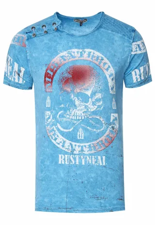 Verwaschenes T-Shirt mit Seitlicher-Knopfleiste und Skull Print