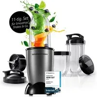 GOURMETmaxx Standmixer Mixer Mr. Magic 10-tlg. 400W anthrazit/schwarz, 400 W, inkl. Zubehör-Set L rot Speisen Smoothies Getränke 3 Mixbecher To-Go