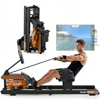 [EU Direct] Bominfit V-W2S Water Rowing Machine, 14L Tank with 6 Resistance Levels, 160KG Max Load, Foldable Indoor Rowe