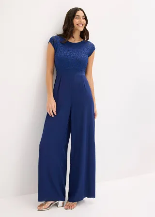 bonprix Overall aus feinem Chiffon mit Spitze, blau, Gr.48, Overall aus feinem Chiffon mit einem Taillen-Einsatz und floraler Spitze im Oberteil
